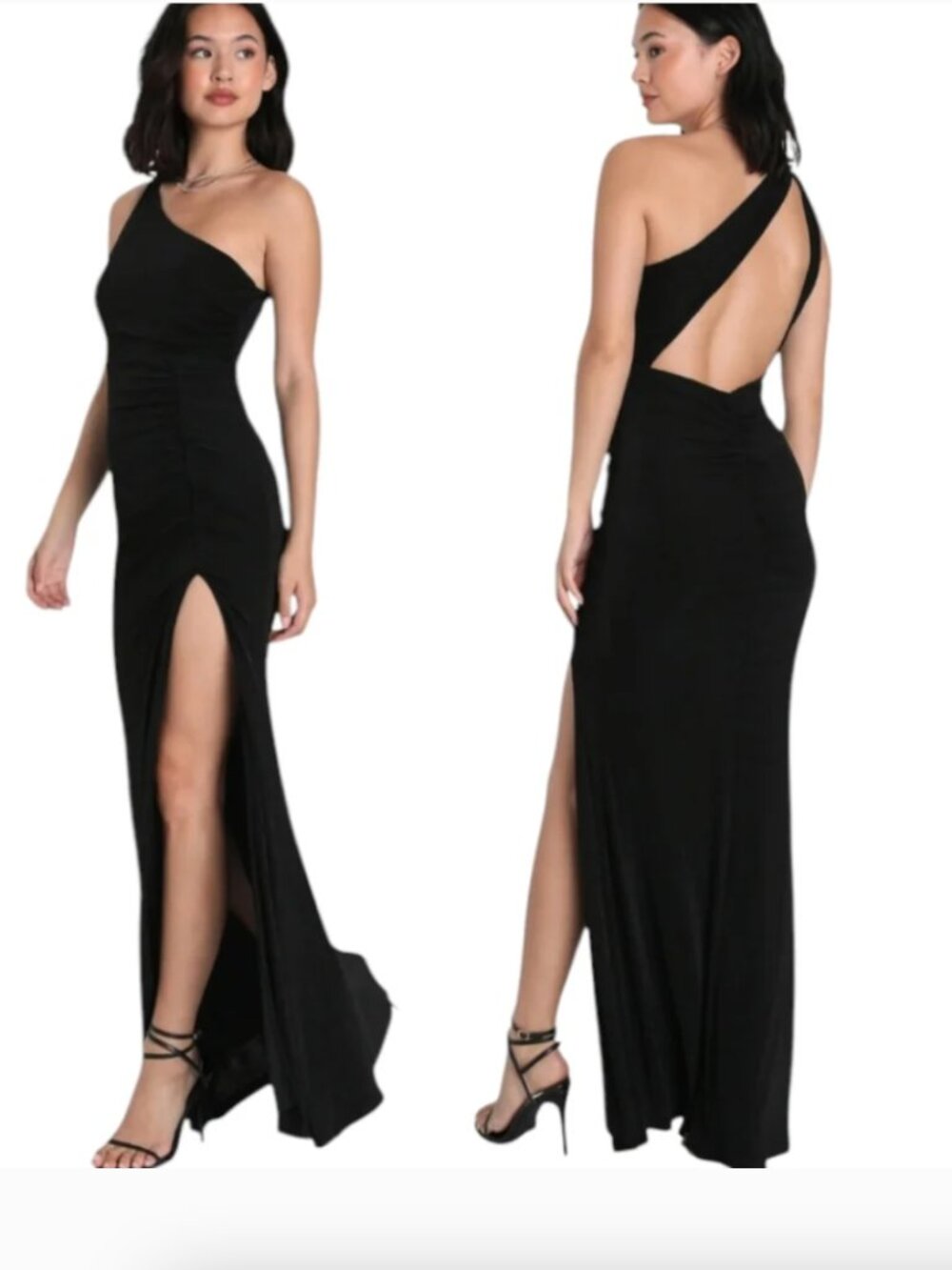 NWT Lulus Especially Breathtaking Black Ruched One-Shoulder Maxi Dress sz S